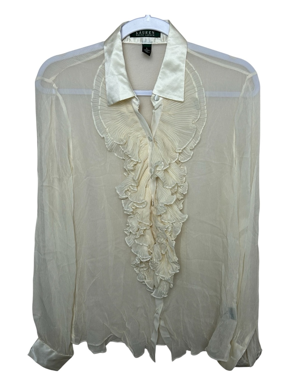 Lauren Ralph Lauren Silk Romantic Cream Ruffled Sheer Blouse NWT NEW